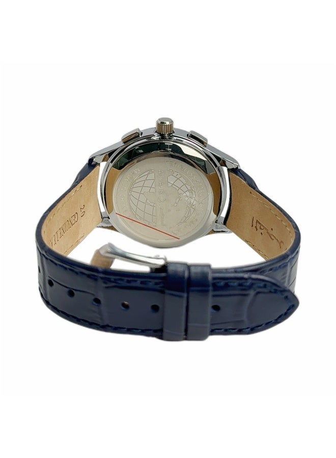 ساعة ذات قرص دائري مزدوج العرض تناظري ورقمي مع حزام جلدي أزرق وقرص أسود ساعة ذات طراز بسيط وعصري WW-22SBL-LS - Image 3